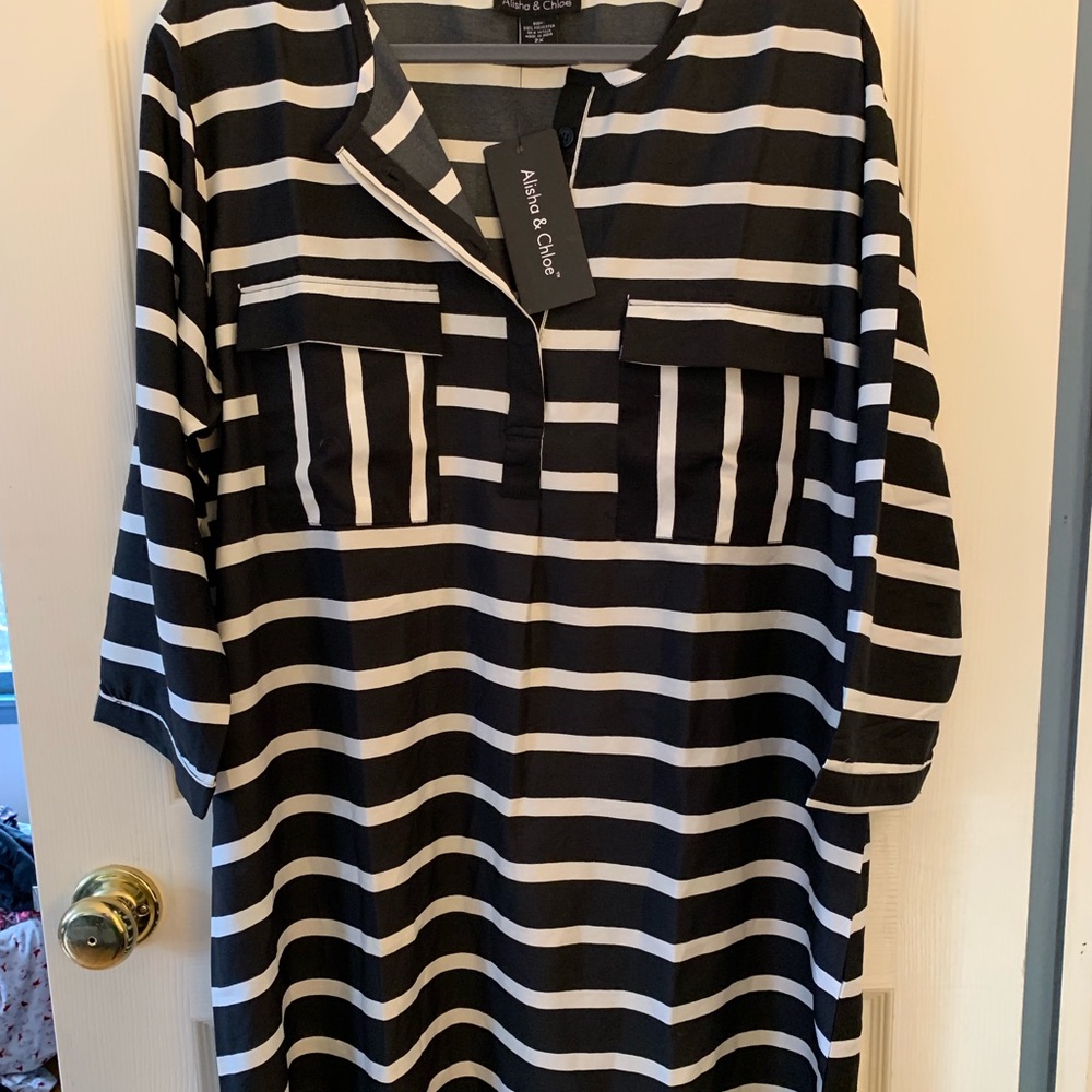 Black & white striped tunic dress